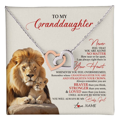Interlocking Hearts Necklace Stainless Steel & Rose Gold Finish | 1 | Personalized To My Granddaughter Necklace From Grandpa Nana Never Feel You Are Alone Lion Granddaughter Birthday Christmas Customized Message Card | teecentury
