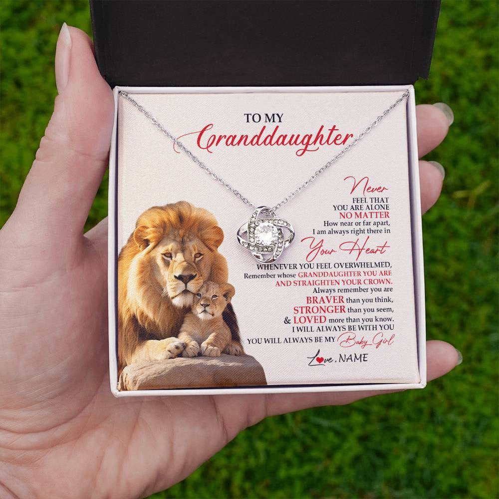 Love Knot Necklace 14K White Gold Finish | 2 | Personalized To My Granddaughter Necklace From Grandpa Nana Never Feel You Are Alone Lion Granddaughter Birthday Christmas Customized Message Card | teecentury