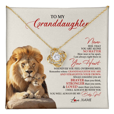 Love Knot Necklace 18K Yellow Gold Finish | 1 | Personalized To My Granddaughter Necklace From Grandpa Nana Never Feel You Are Alone Lion Granddaughter Birthday Christmas Customized Message Card | teecentury