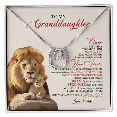 Lucky In Love Necklace 14K White Gold Finish | 1 | Personalized To My Granddaughter Necklace From Grandpa Nana Never Feel You Are Alone Lion Granddaughter Birthday Christmas Customized Message Card | teecentury