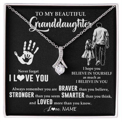 Alluring Beauty Necklace 14K White Gold Finish | 1 | Personalized To My Granddaughter Necklace From Grandpa Never Forget I Love You Birthday Gifts Christmas New Year Graduation Customized Gift Box Message Card | teecentury
