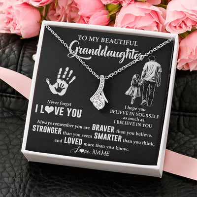 Alluring Beauty Necklace 14K White Gold Finish | 2 | Personalized To My Granddaughter Necklace From Grandpa Never Forget I Love You Birthday Gifts Christmas New Year Graduation Customized Gift Box Message Card | teecentury