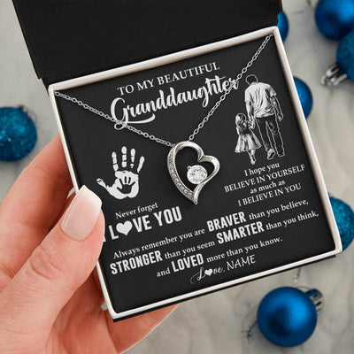 Forever Love Necklace 14K White Gold Finish | 2 | Personalized To My Granddaughter Necklace From Grandpa Never Forget I Love You Birthday Gifts Christmas New Year Graduation Customized Gift Box Message Card | teecentury