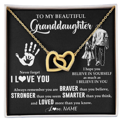Interlocking Hearts Necklace 18K Yellow Gold Finish | 1 | Personalized To My Granddaughter Necklace From Grandpa Never Forget I Love You Birthday Gifts Christmas New Year Graduation Customized Gift Box Message Card | teecentury