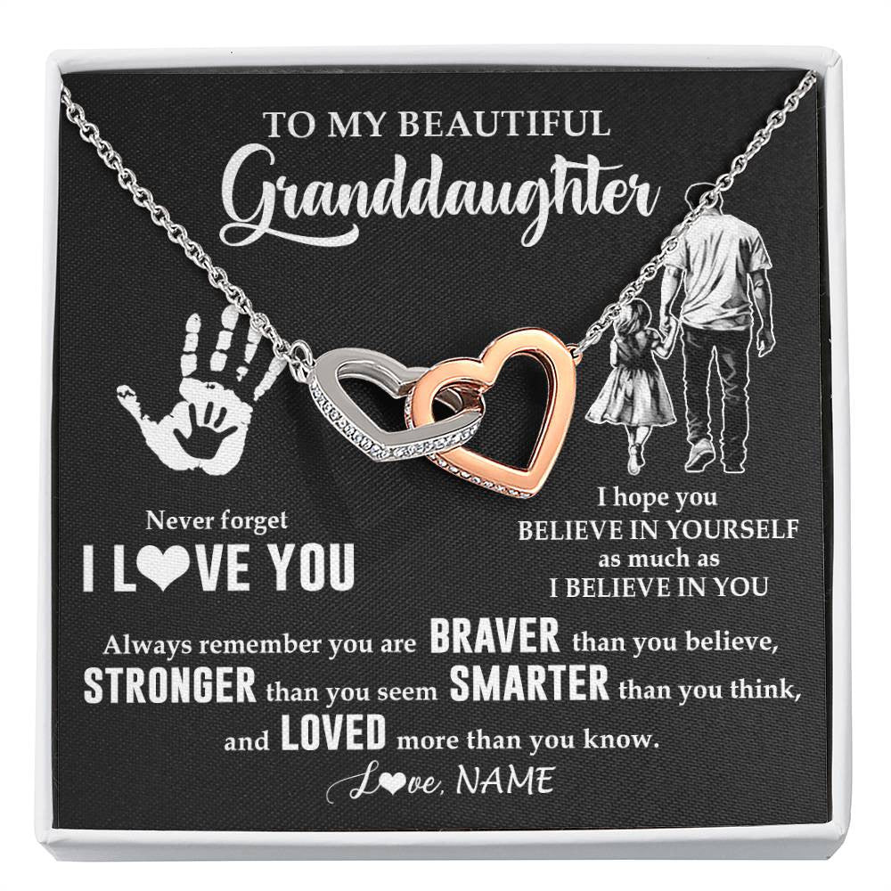 Interlocking Hearts Necklace Stainless Steel & Rose Gold Finish | 1 | Personalized To My Granddaughter Necklace From Grandpa Never Forget I Love You Birthday Gifts Christmas New Year Graduation Customized Gift Box Message Card | teecentury
