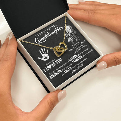 Interlocking Hearts Necklace 18K Yellow Gold Finish | 2 | Personalized To My Granddaughter Necklace From Grandpa Never Forget I Love You Birthday Gifts Christmas New Year Graduation Customized Gift Box Message Card | teecentury