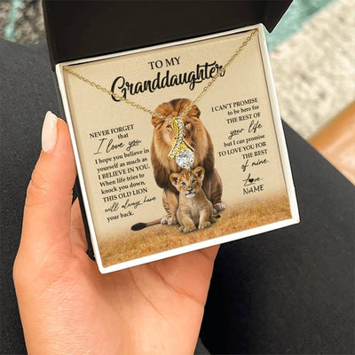 Alluring Beauty Necklace 18K Yellow Gold Finish | 2 | Personalized To My Granddaughter Necklace From Grandpa Papa Lion Never Forget That I Love You Granddaughter Jewelry Birthday Christmas Customized Message Card | teecentury