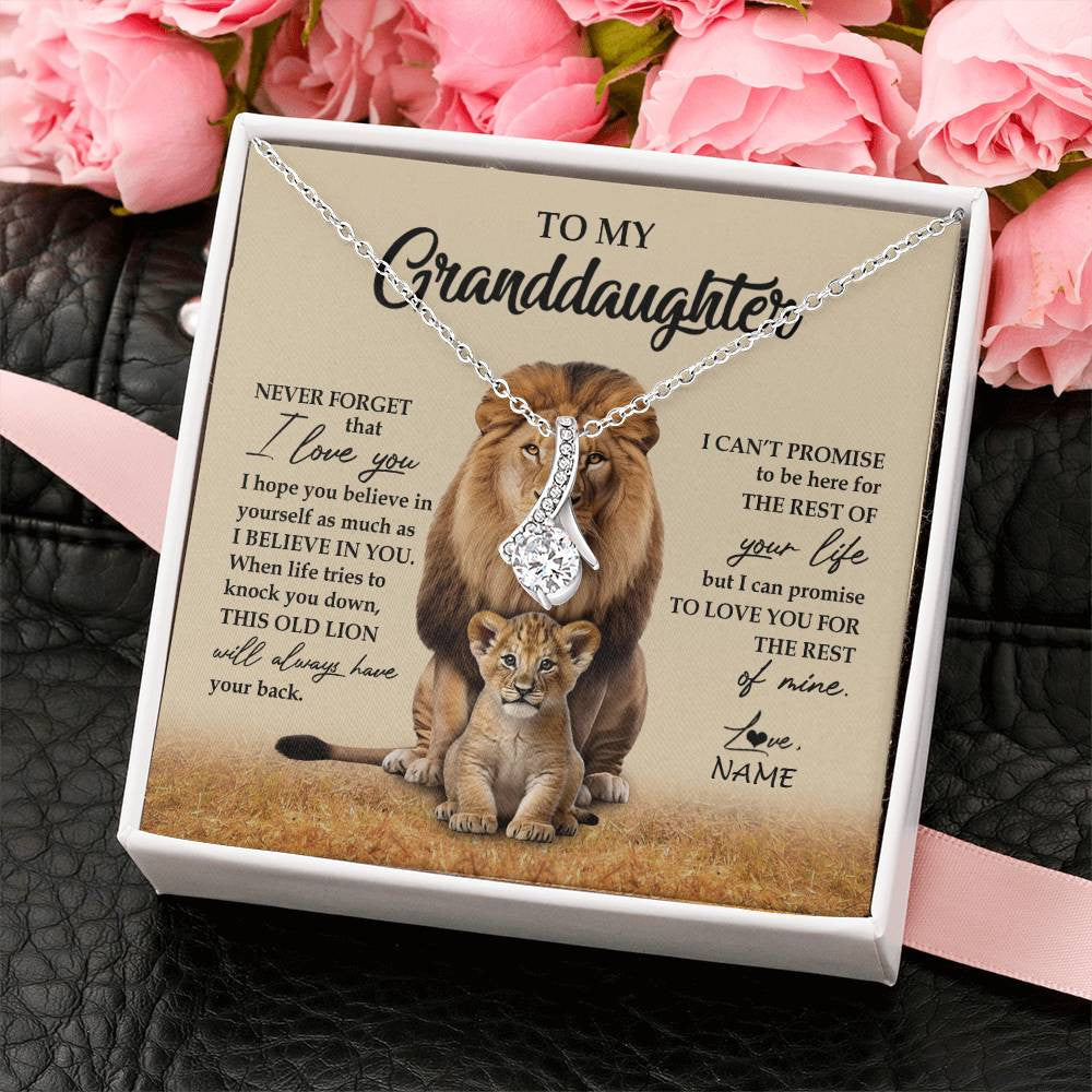 Alluring Beauty Necklace 14K White Gold Finish | 2 | Personalized To My Granddaughter Necklace From Grandpa Papa Lion Never Forget That I Love You Granddaughter Jewelry Birthday Christmas Customized Message Card | teecentury