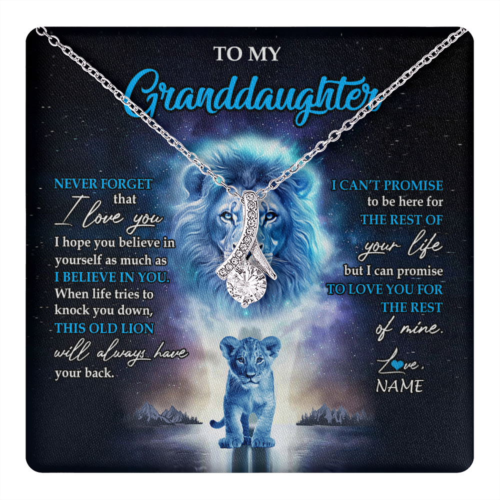 Alluring Beauty Necklace 14K White Gold Finish | 1 | Personalized To My Granddaughter Necklace From Grandpa Papa Never Forget I Love You Lion Granddaughter Jewelry Birthday Christmas Customized Message Card | teecentury