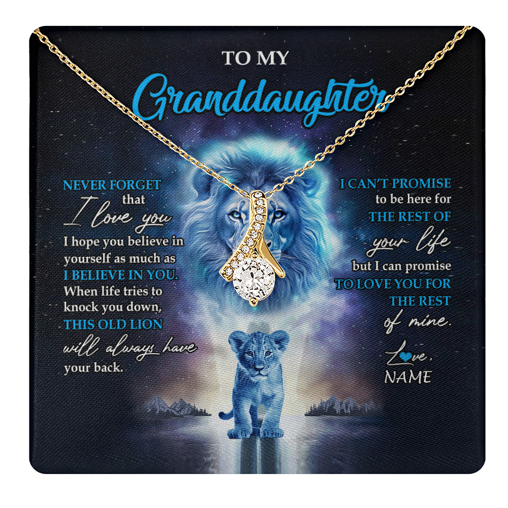 Alluring Beauty Necklace 18K Yellow Gold Finish | 1 | Personalized To My Granddaughter Necklace From Grandpa Papa Never Forget I Love You Lion Granddaughter Jewelry Birthday Christmas Customized Message Card | teecentury