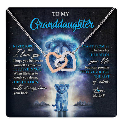 Interlocking Hearts Necklace Stainless Steel & Rose Gold Finish | 1 | Personalized To My Granddaughter Necklace From Grandpa Papa Never Forget I Love You Lion Granddaughter Jewelry Birthday Christmas Customized Message Card | teecentury