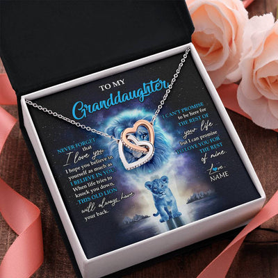 Interlocking Hearts Necklace Stainless Steel & Rose Gold Finish | 2 | Personalized To My Granddaughter Necklace From Grandpa Papa Never Forget I Love You Lion Granddaughter Jewelry Birthday Christmas Customized Message Card | teecentury
