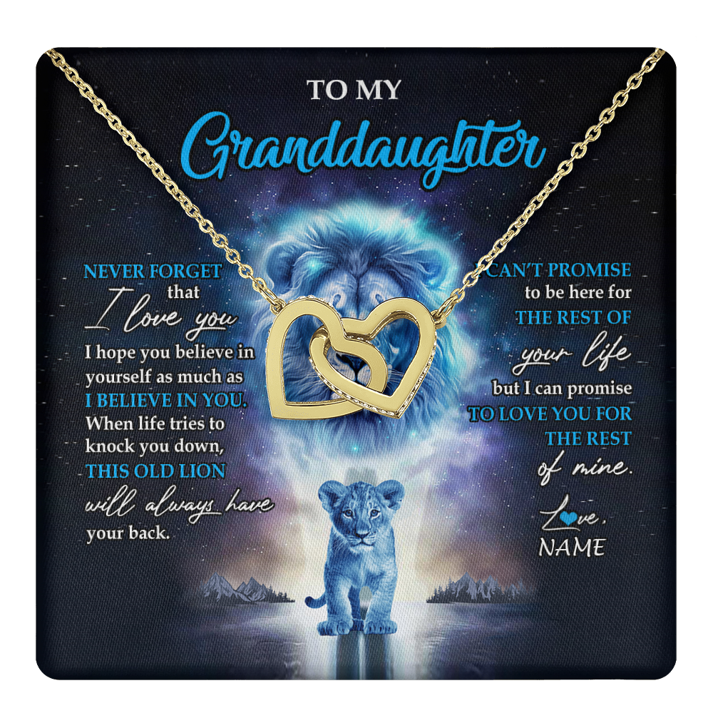 Interlocking Hearts Necklace 18K Yellow Gold Finish | 1 | Personalized To My Granddaughter Necklace From Grandpa Papa Never Forget I Love You Lion Granddaughter Jewelry Birthday Christmas Customized Message Card | teecentury