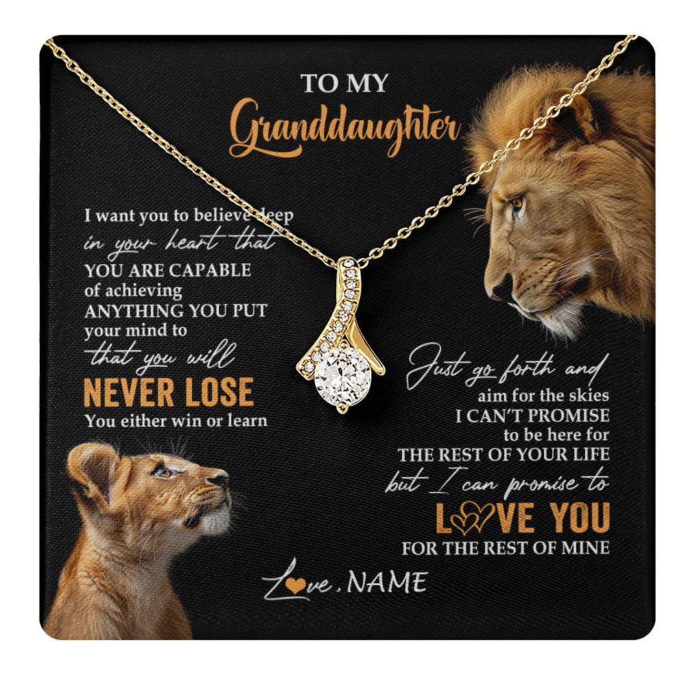 Alluring Beauty Necklace 18K Yellow Gold Finish | 1 | Personalized To My Granddaughter Necklace From Grandpa Papa You Will Never Lose Lion Granddaughter Birthday Gifts Graduation Christmas Gift Box Message Card | teecentury