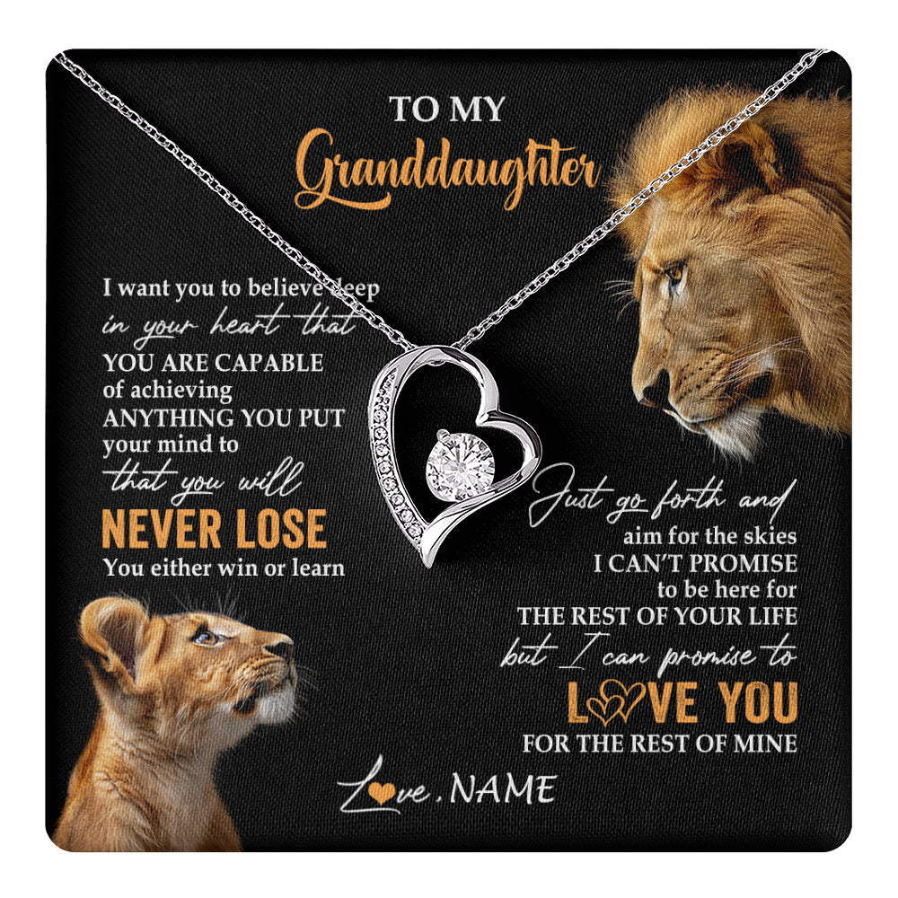 Forever Love Necklace 14K White Gold Finish | 1 | Personalized To My Granddaughter Necklace From Grandpa Papa You Will Never Lose Lion Granddaughter Birthday Gifts Graduation Christmas Gift Box Message Card | teecentury