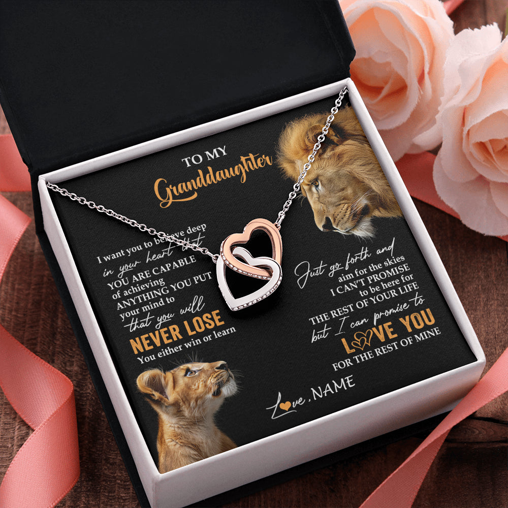 Interlocking Hearts Necklace Stainless Steel & Rose Gold Finish | 2 | Personalized To My Granddaughter Necklace From Grandpa Papa You Will Never Lose Lion Granddaughter Birthday Gifts Graduation Christmas Gift Box Message Card | teecentury