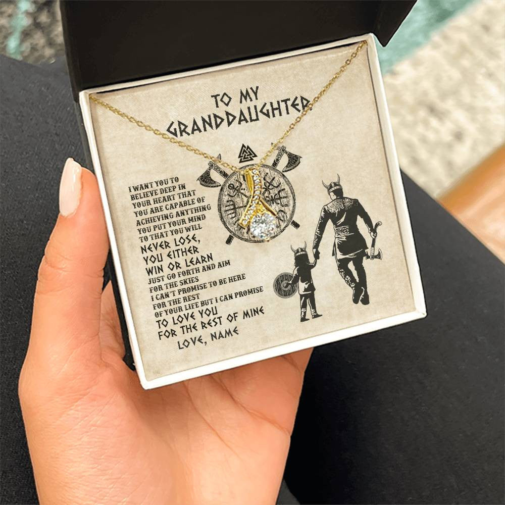 Alluring Beauty Necklace 18K Yellow Gold Finish | Personalized To My Granddaughter Necklace From Grandpa Papa You Will Never Lose Viking Granddaughter Birthday Graduation Christmas Customized Message Card | teecentury
