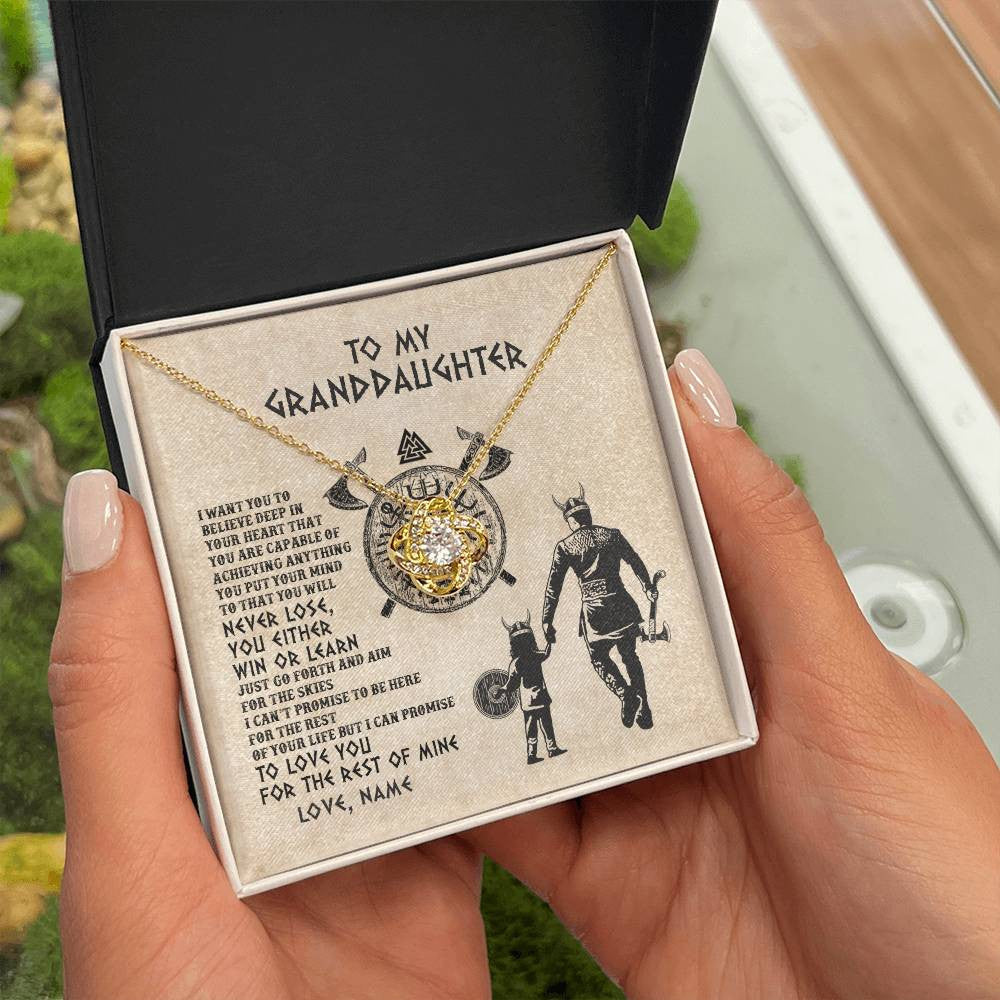 Love Knot Necklace 18K Yellow Gold Finish | Personalized To My Granddaughter Necklace From Grandpa Papa You Will Never Lose Viking Granddaughter Birthday Graduation Christmas Customized Message Card | teecentury
