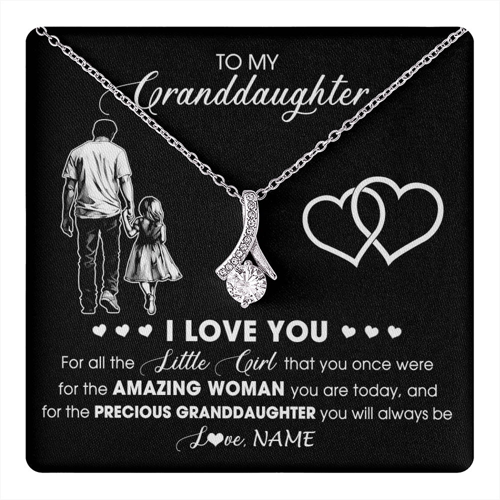 Alluring Beauty Necklace 14K White Gold Finish | 1 | Personalized To My Granddaughter Necklace From Grandpa Pop I Love You Little Girl Granddaughter Birthday Christmas Jewelry Customized Gift Box Message Card | teecentury