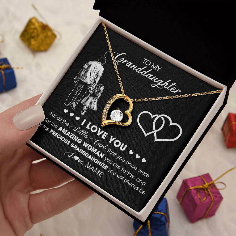 Forever Love Necklace 18K Yellow Gold Finish | 2 | Personalized To My Granddaughter Necklace From Grandpa Pop I Love You Little Girl Granddaughter Birthday Christmas Jewelry Customized Gift Box Message Card | teecentury