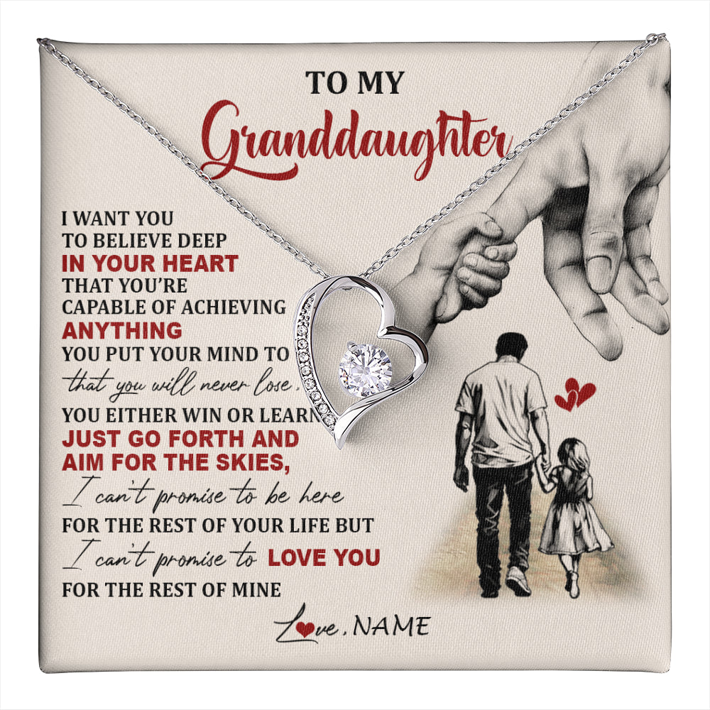 Forever Love Necklace 14K White Gold Finish | 1 | Personalized To My Granddaughter Necklace From Grandpa Promise To Love You Granddaughter Birthday Graduation Christmas Customized Gift Box Message Card | teecentury