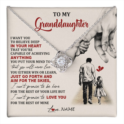 Love Knot Necklace 14K White Gold Finish | 1 | Personalized To My Granddaughter Necklace From Grandpa Promise To Love You Granddaughter Birthday Graduation Christmas Customized Gift Box Message Card | teecentury