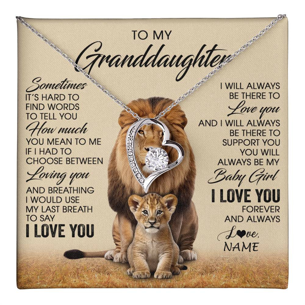 Forever Love Necklace 14K White Gold Finish | 1 | Personalized To My Granddaughter Necklace From Grandpa Sometimes It's Hard Lion Granddaughter Gift Birthday Jewelry Christmas Customized Gift Box Message Card | teecentury