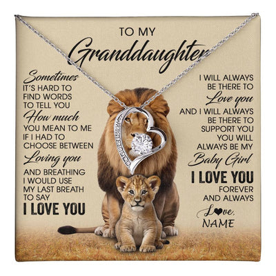 Forever Love Necklace 14K White Gold Finish | 1 | Personalized To My Granddaughter Necklace From Grandpa Sometimes It's Hard Lion Granddaughter Gift Birthday Jewelry Christmas Customized Gift Box Message Card | teecentury