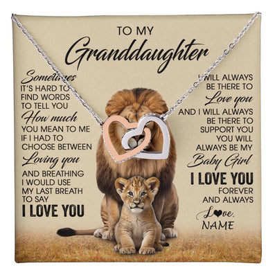 Interlocking Hearts Necklace Stainless Steel & Rose Gold Finish | 1 | Personalized To My Granddaughter Necklace From Grandpa Sometimes It's Hard Lion Granddaughter Gift Birthday Jewelry Christmas Customized Gift Box Message Card | teecentury