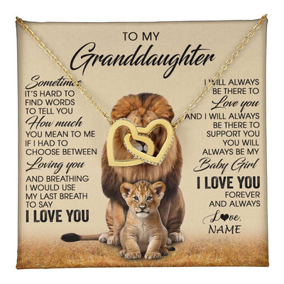 Interlocking Hearts Necklace 18K Yellow Gold Finish | 1 | Personalized To My Granddaughter Necklace From Grandpa Sometimes It's Hard Lion Granddaughter Gift Birthday Jewelry Christmas Customized Gift Box Message Card | teecentury