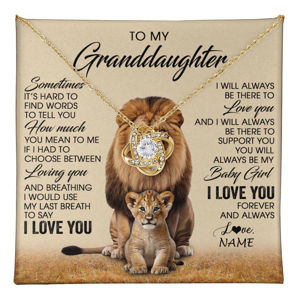 Love Knot Necklace 18K Yellow Gold Finish | 1 | Personalized To My Granddaughter Necklace From Grandpa Sometimes It's Hard Lion Granddaughter Gift Birthday Jewelry Christmas Customized Gift Box Message Card | teecentury