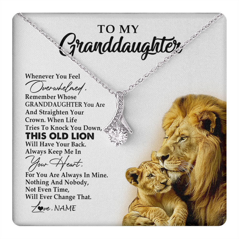 Alluring Beauty Necklace 14K White Gold Finish | 1 | Personalized To My Granddaughter Necklace From Grandpa Whenever You Fell Overwhelmed Lion Granddaughter Birthday Christmas Customized Gift Box Message Card | teecentury