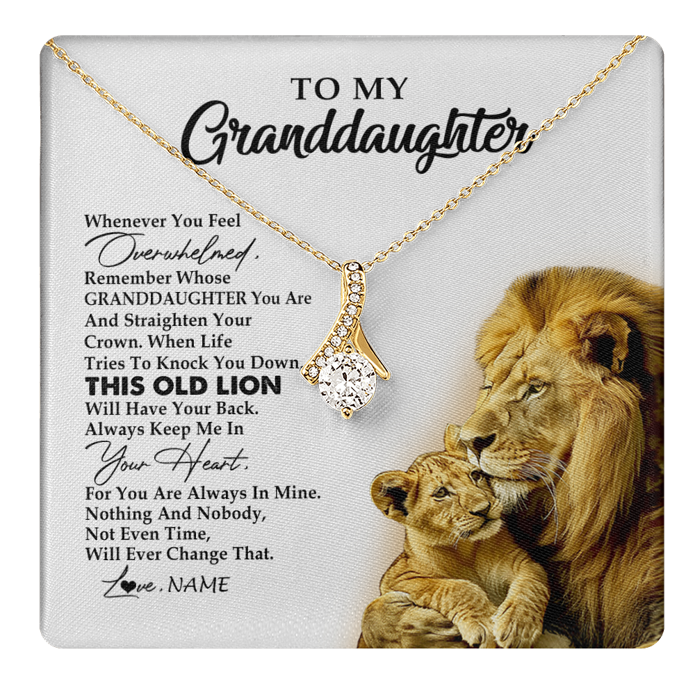 Alluring Beauty Necklace 18K Yellow Gold Finish | 1 | Personalized To My Granddaughter Necklace From Grandpa Whenever You Fell Overwhelmed Lion Granddaughter Birthday Christmas Customized Gift Box Message Card | teecentury