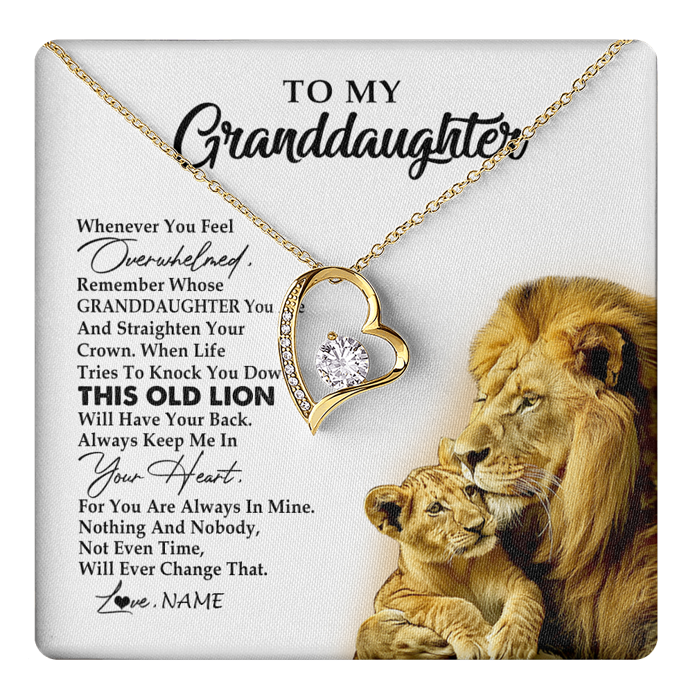 Forever Love Necklace 18K Yellow Gold Finish | 1 | Personalized To My Granddaughter Necklace From Grandpa Whenever You Fell Overwhelmed Lion Granddaughter Birthday Christmas Customized Gift Box Message Card | teecentury