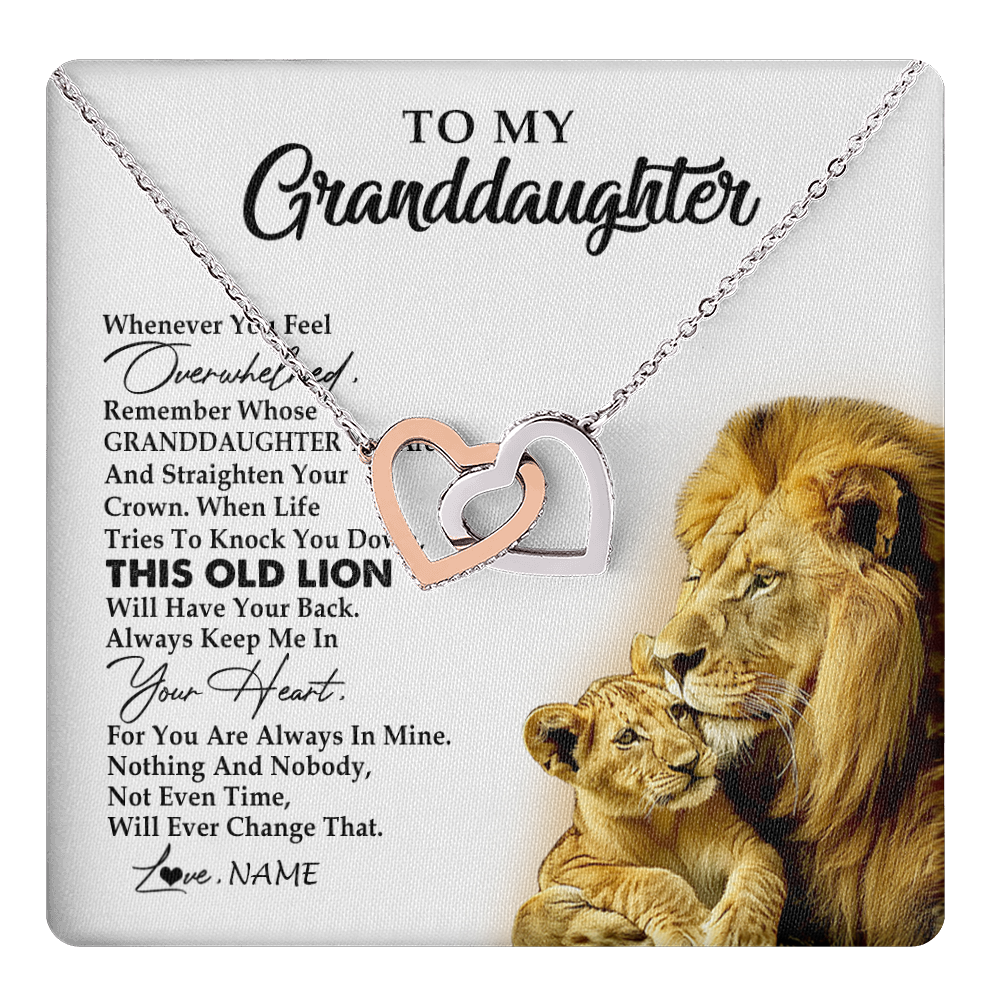 Interlocking Hearts Necklace Stainless Steel & Rose Gold Finish | 1 | Personalized To My Granddaughter Necklace From Grandpa Whenever You Fell Overwhelmed Lion Granddaughter Birthday Christmas Customized Gift Box Message Card | teecentury
