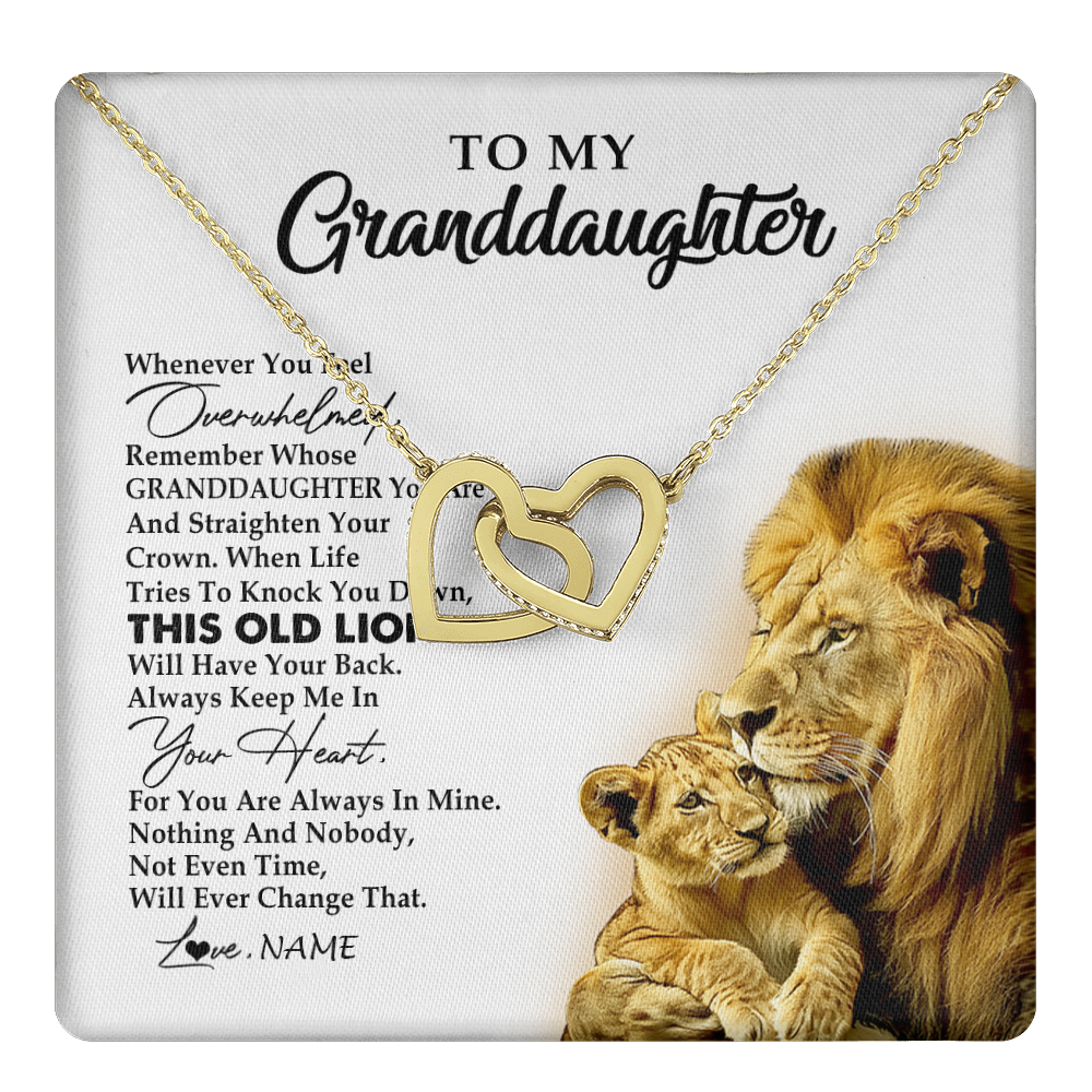 Interlocking Hearts Necklace 18K Yellow Gold Finish | 1 | Personalized To My Granddaughter Necklace From Grandpa Whenever You Fell Overwhelmed Lion Granddaughter Birthday Christmas Customized Gift Box Message Card | teecentury