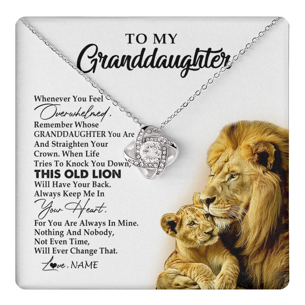 Love Knot Necklace 14K White Gold Finish | 1 | Personalized To My Granddaughter Necklace From Grandpa Whenever You Fell Overwhelmed Lion Granddaughter Birthday Christmas Customized Gift Box Message Card | teecentury