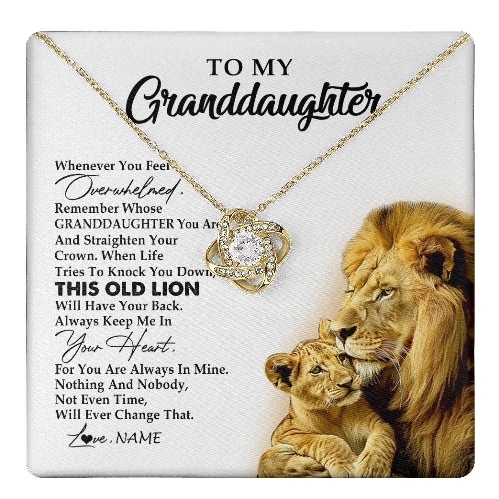 Love Knot Necklace 18K Yellow Gold Finish | 1 | Personalized To My Granddaughter Necklace From Grandpa Whenever You Fell Overwhelmed Lion Granddaughter Birthday Christmas Customized Gift Box Message Card | teecentury