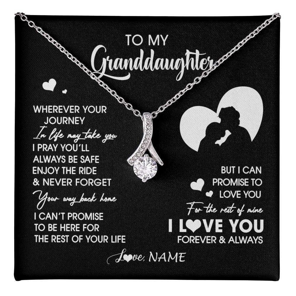 Alluring Beauty Necklace 14K White Gold Finish | 1 | Personalized To My Granddaughter Necklace From Grandpa Wherever Your Journey Granddaughter Birthday Gifts Graduation Christmas Customized Gift Box Message Card | teecentury