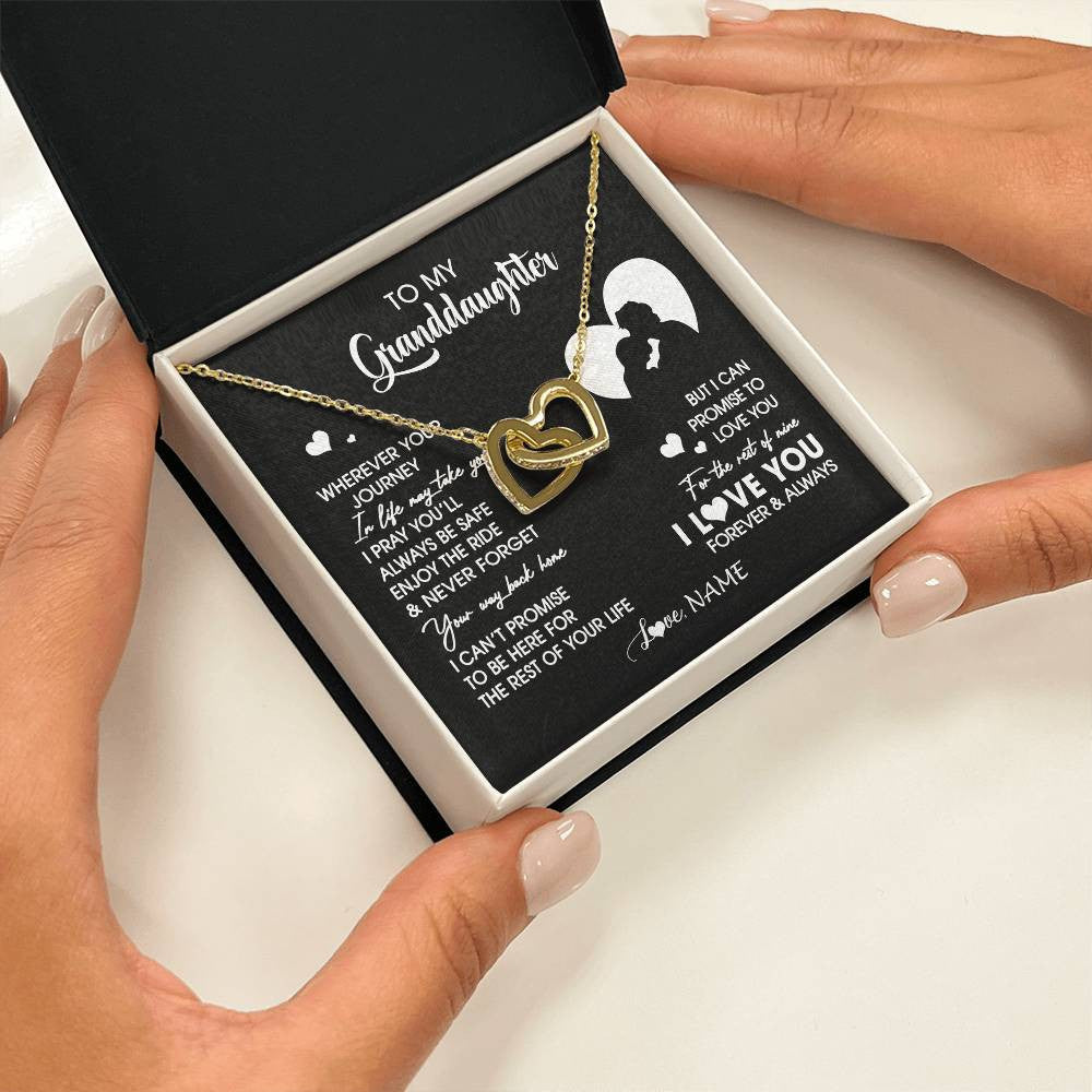 Interlocking Hearts Necklace 18K Yellow Gold Finish | 2 | Personalized To My Granddaughter Necklace From Grandpa Wherever Your Journey Granddaughter Birthday Gifts Graduation Christmas Customized Gift Box Message Card | teecentury