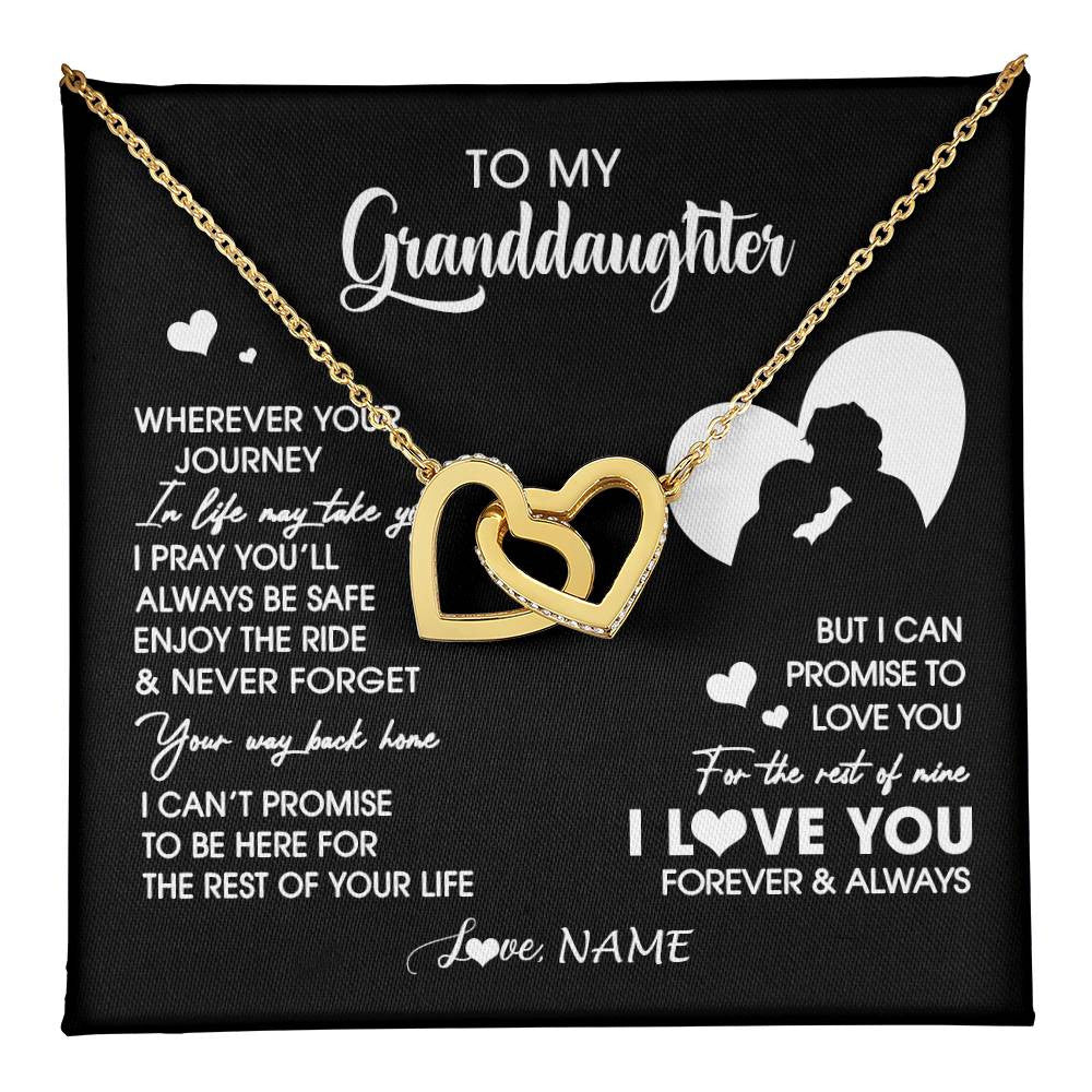 Interlocking Hearts Necklace 18K Yellow Gold Finish | 1 | Personalized To My Granddaughter Necklace From Grandpa Wherever Your Journey Granddaughter Birthday Gifts Graduation Christmas Customized Gift Box Message Card | teecentury