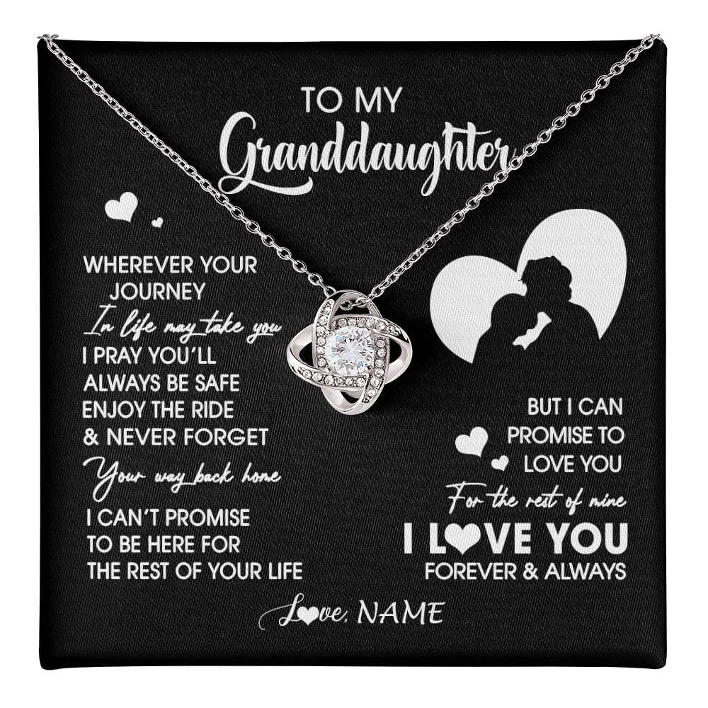 Love Knot Necklace 14K White Gold Finish | 1 | Personalized To My Granddaughter Necklace From Grandpa Wherever Your Journey Granddaughter Birthday Gifts Graduation Christmas Customized Gift Box Message Card | teecentury