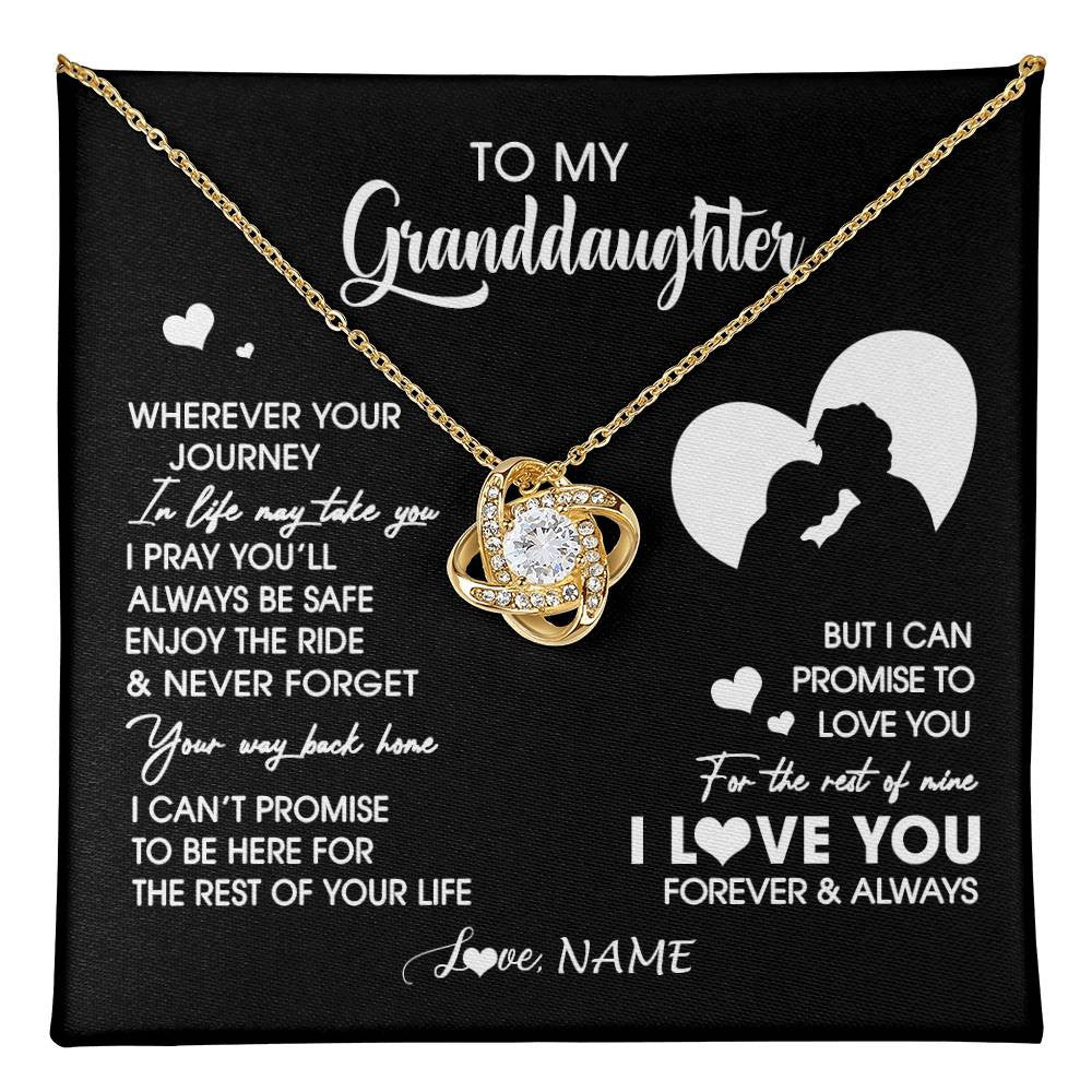 Love Knot Necklace 18K Yellow Gold Finish | 1 | Personalized To My Granddaughter Necklace From Grandpa Wherever Your Journey Granddaughter Birthday Gifts Graduation Christmas Customized Gift Box Message Card | teecentury