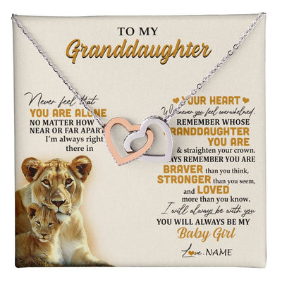 Interlocking Hearts Necklace Stainless Steel & Rose Gold Finish | 1 | Personalized To My Granddaughter Necklace From Nana Lion Never Feel That You Are Alone Great Granddaughter Birthday Christmas Customized Gift Box Message Card | teecentury