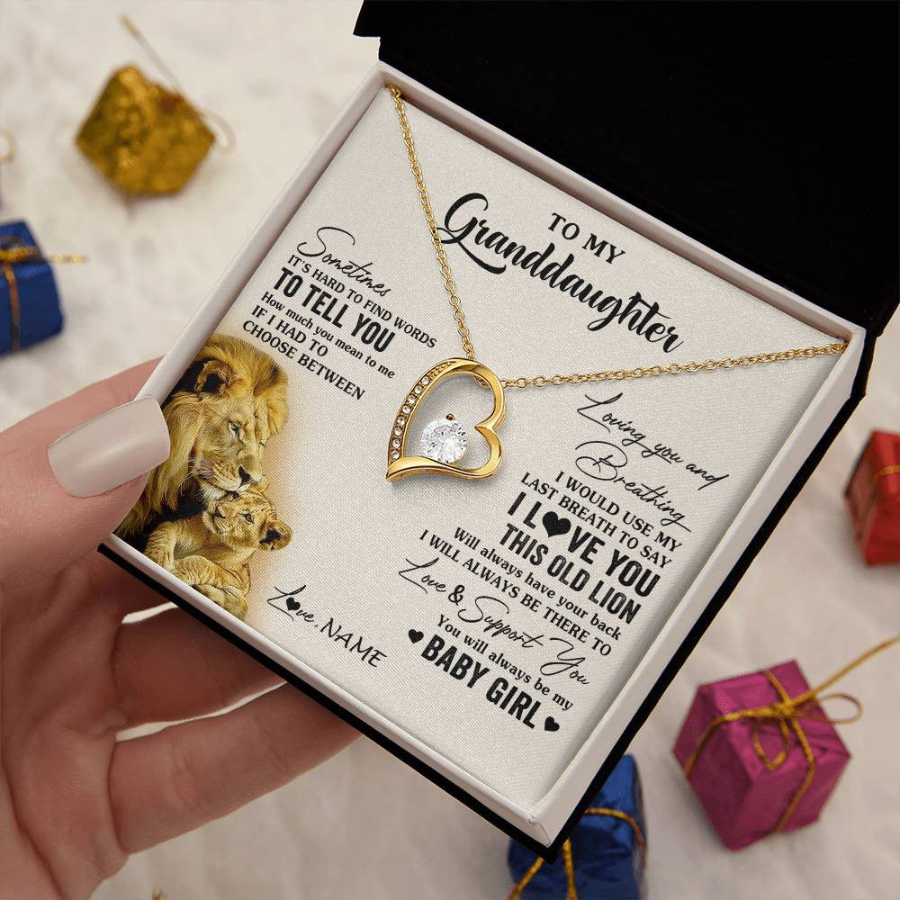 Forever Love Necklace 18K Yellow Gold Finish | 2 | Personalized To My Granddaughter Necklace From Papa Grandpa I Love You This Old Lion Granddaughter Birthday Christmas Customized Gift Box Message Card | teecentury