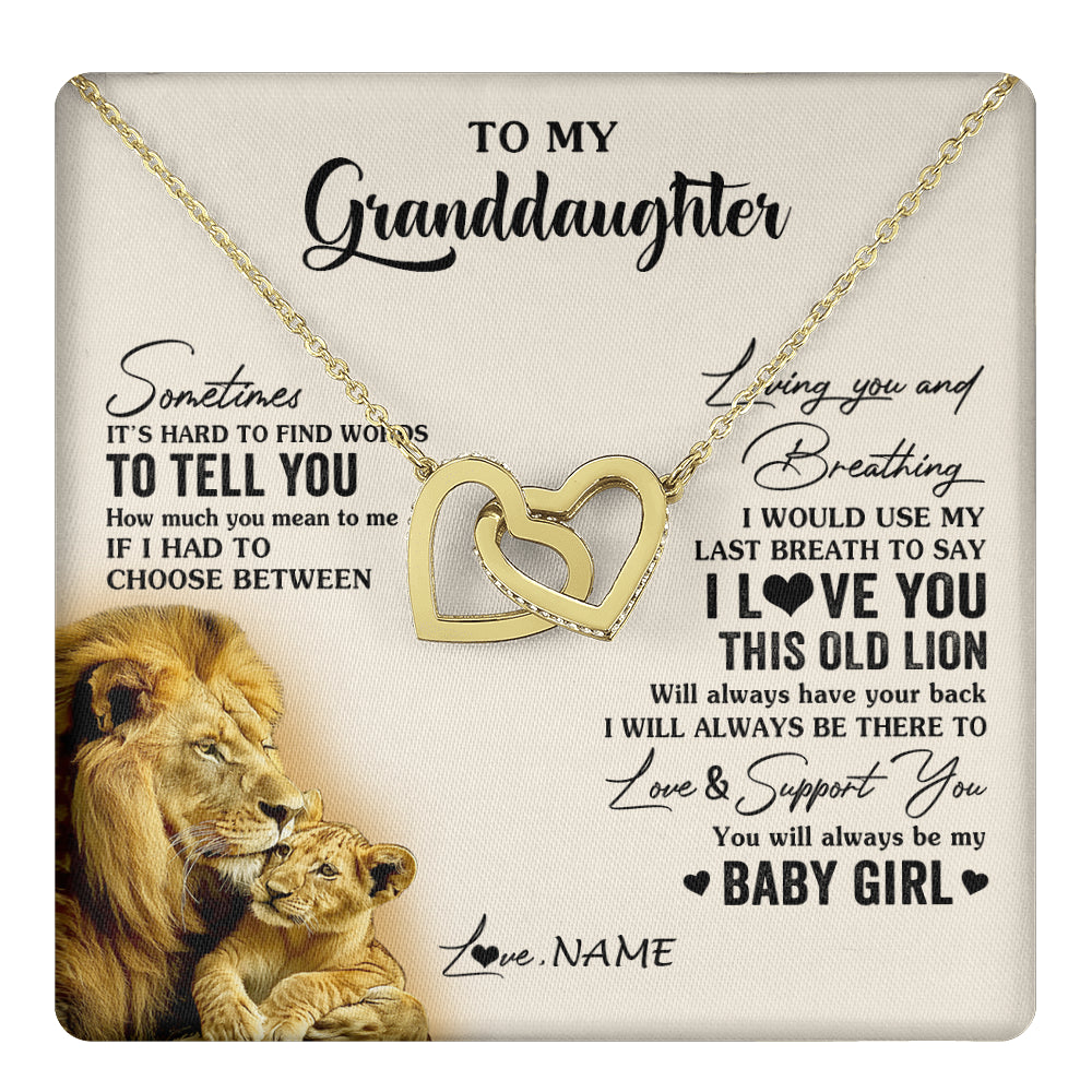 Interlocking Hearts Necklace 18K Yellow Gold Finish | 1 | Personalized To My Granddaughter Necklace From Papa Grandpa I Love You This Old Lion Granddaughter Birthday Christmas Customized Gift Box Message Card | teecentury