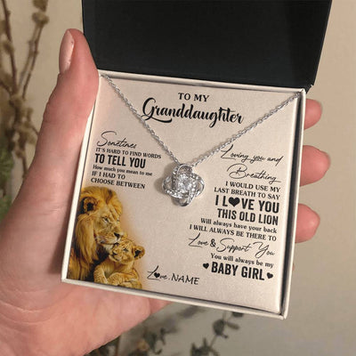 Love Knot Necklace 14K White Gold Finish | 2 | Personalized To My Granddaughter Necklace From Papa Grandpa I Love You This Old Lion Granddaughter Birthday Christmas Customized Gift Box Message Card | teecentury