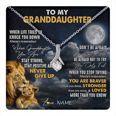 Alluring Beauty Necklace 14K White Gold Finish | 1 | Personalized To My Granddaughter Necklace From Papa Grandpa Lion Never Give Up Granddaughter Birthday Graduation Christmas Customized Gift Box Message Card | teecentury
