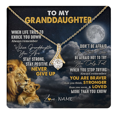Alluring Beauty Necklace 18K Yellow Gold Finish | 1 | Personalized To My Granddaughter Necklace From Papa Grandpa Lion Never Give Up Granddaughter Birthday Graduation Christmas Customized Gift Box Message Card | teecentury