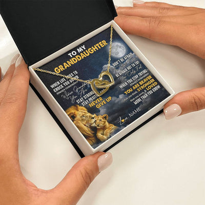 Interlocking Hearts Necklace 18K Yellow Gold Finish | 2 | Personalized To My Granddaughter Necklace From Papa Grandpa Lion Never Give Up Granddaughter Birthday Graduation Christmas Customized Gift Box Message Card | teecentury